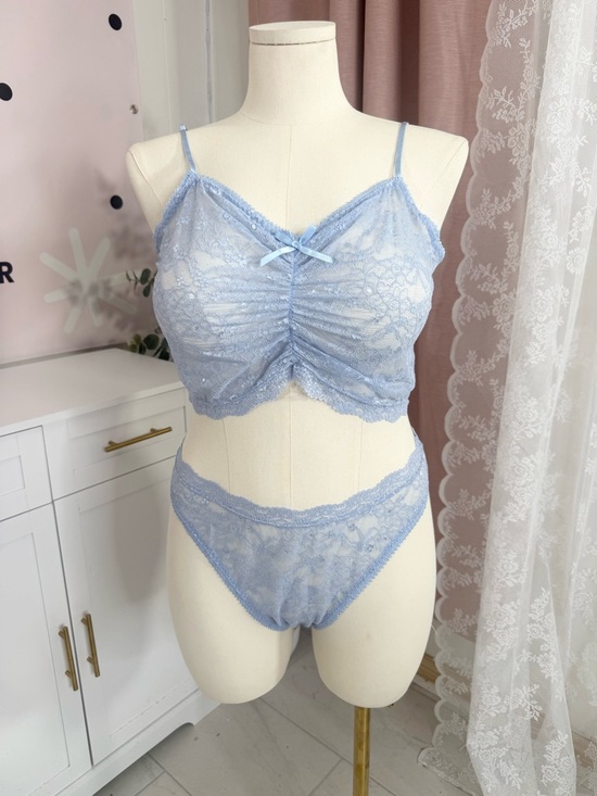 Dolls Kill Other - Widow Sheer Lace Bralette & Bikini Set in Light Blue Bin#5